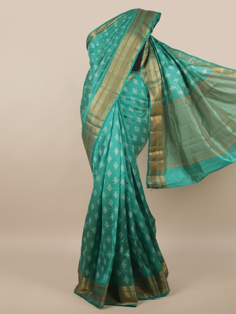 

Pothys Green & Gold-Toned Ethnic Motifs Zari Jute Silk Saree