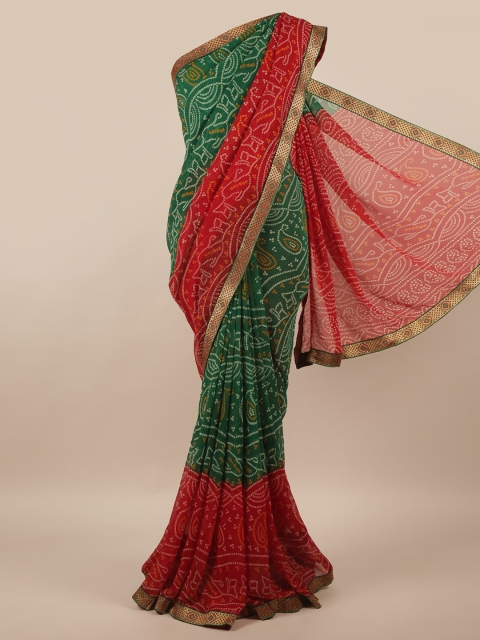 

Pothys Green & Red Bandhani Poly Chiffon Saree