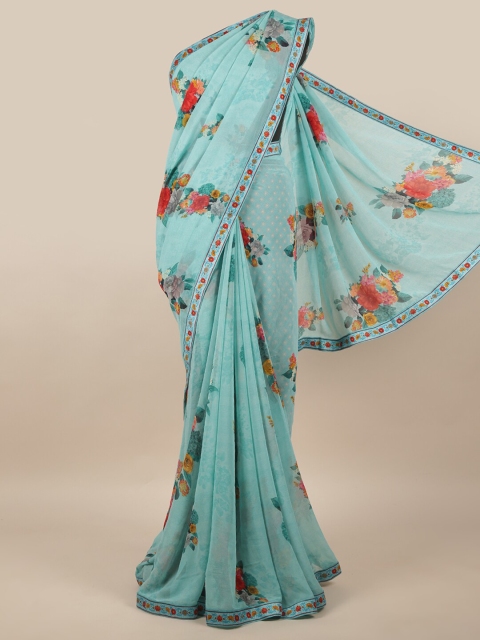 

Pothys Turquoise Blue & Red Floral Saree