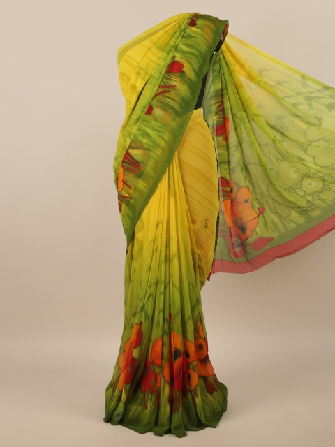 

Pothys Yellow & Green Printed Poly Chiffon Saree