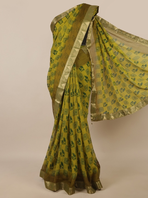 

Pothys Green & Gold-Toned Ethnic Motifs Saree