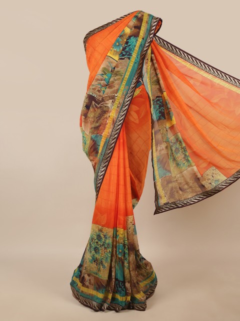 

Pothys Orange & Blue Abstract Printed Saree