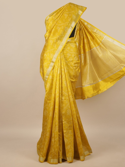 

Pothys Mustard & White Floral Zari Jute Silk Saree