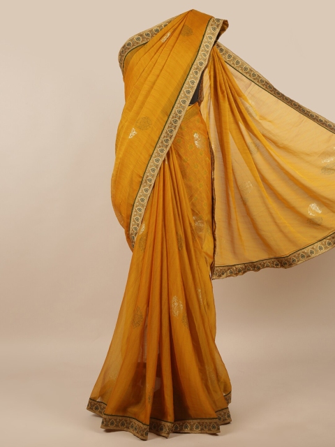 

Pothys Mustard & Gold-Toned Ethnic Motifs Poly Chiffon Saree