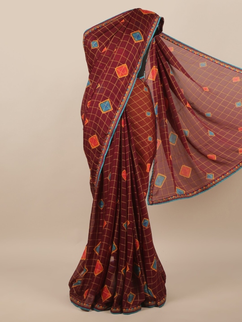 

Pothys Brown & Pink Checked Saree