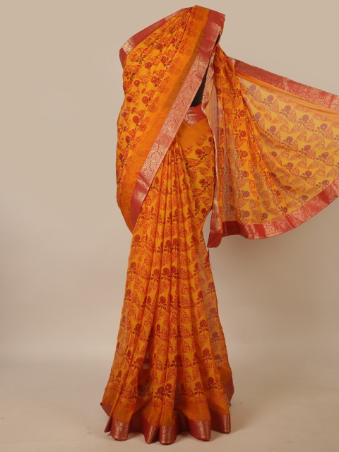 

Pothys Mustard & Red Ethnic Motifs Saree