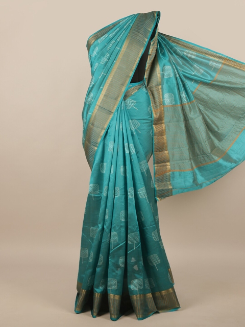 

Pothys Blue & Gold-Toned Zari Jute Silk Saree