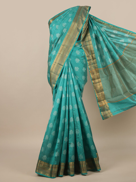 

Pothys Blue & White Ethnic Motifs Zari Jute Silk Saree