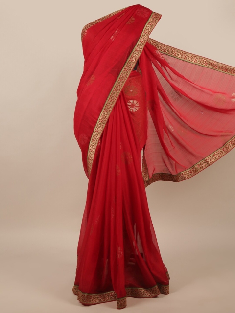 

Pothys Red & Gold-Toned Floral Saree
