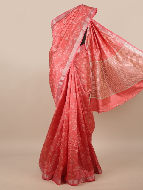 

Pothys Pink & White Floral Zari Jute Silk Saree