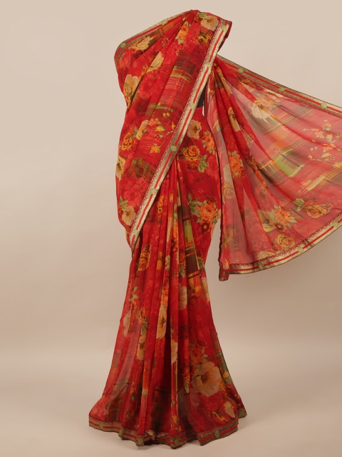 

Pothys Maroon & Beige Floral Poly Chiffon Saree