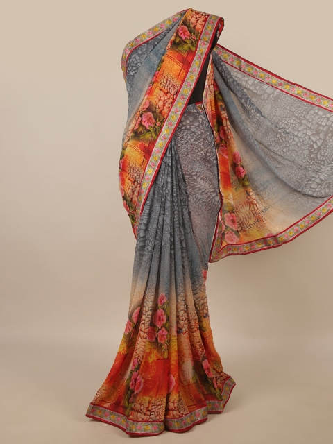 

Pothys Grey & Orange Floral Saree