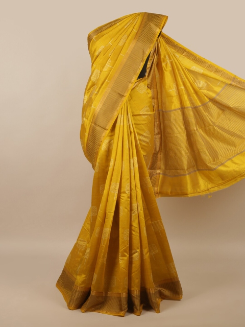 

Pothys Mustard & White Zari Jute Silk Saree