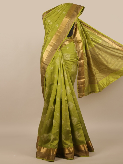 

Pothys Green & White Zari Jute Silk Saree