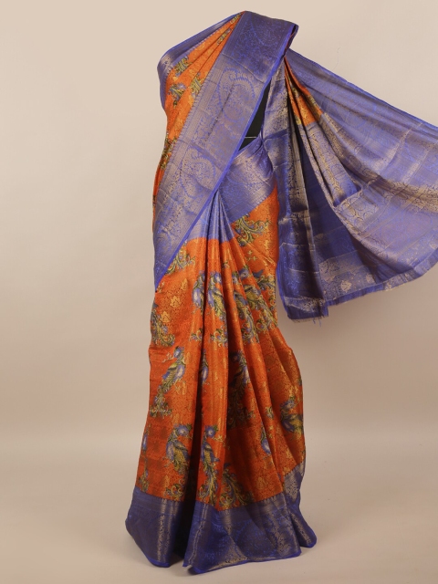 

Pothys Orange & Blue Floral Zari Jute Silk Saree