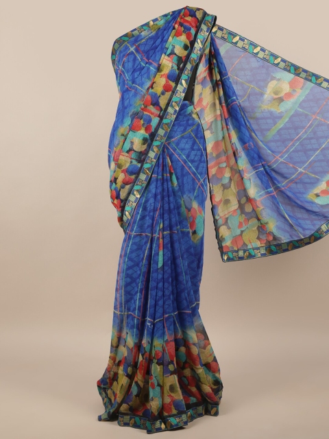 

Pothys Blue & Yellow Poly Chiffon Saree