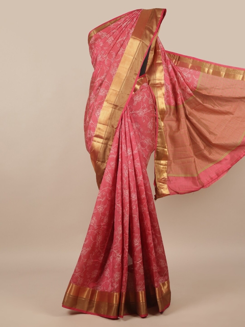 

Pothys Pink & White Floral Zari Jute Silk Saree