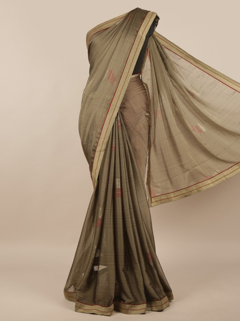 

Pothys Grey & Gold-Toned Striped Saree