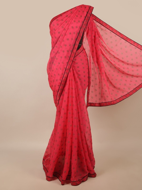 

Pothys Pink Ethnic Motifs Poly Chiffon Saree
