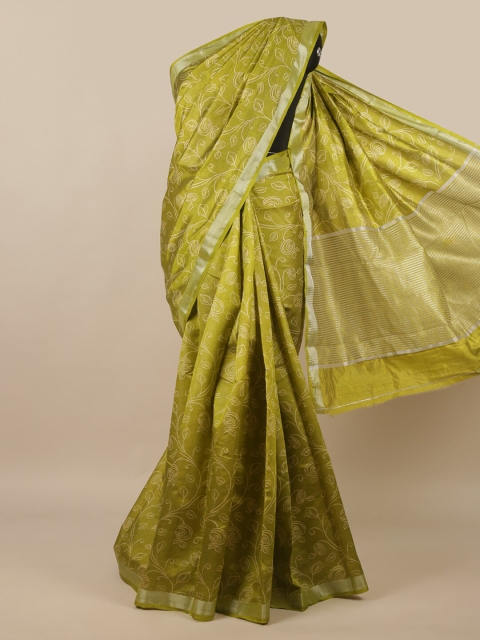 

Pothys Green & Silver-Toned Floral Zari Jute Silk Saree