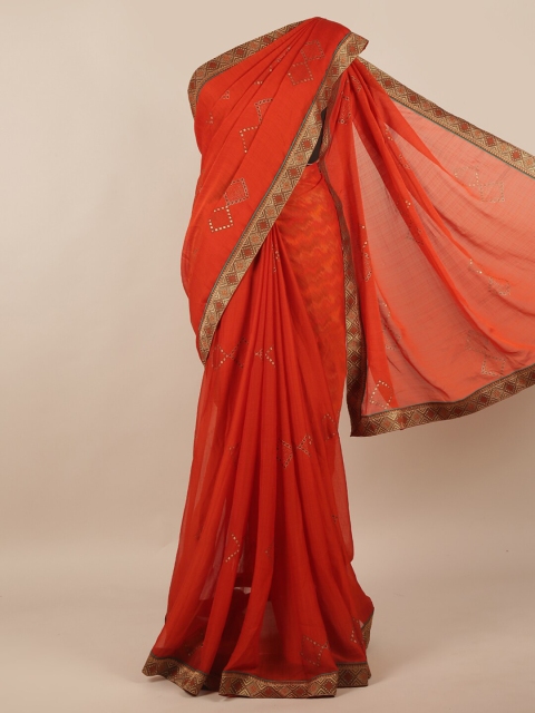 

Pothys Orange & Gold-Toned Poly Chiffon Saree
