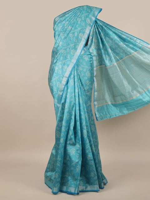 

Pothys Blue & White Floral Zari Jute Silk Saree