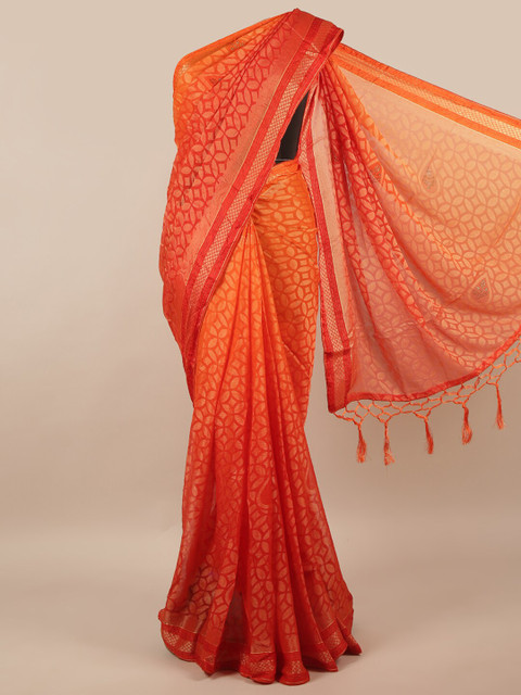 

Pothys Orange & Gold-Toned Floral Saree