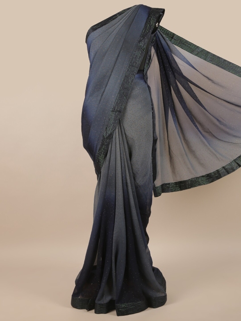 

Pothys Grey & Black Embellished Beads and Stones Poly Chiffon Saree