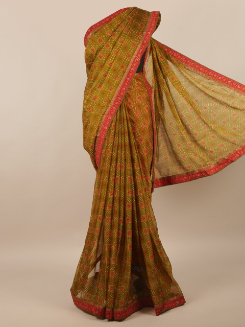 

Pothys Green & Red Ethnic Motifs Poly Chiffon Saree