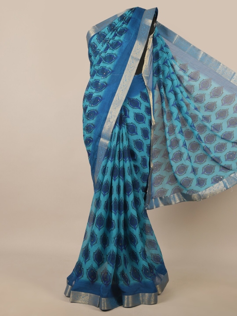 

Pothys Blue & Green Ethnic Motifs Beads and Stones Saree