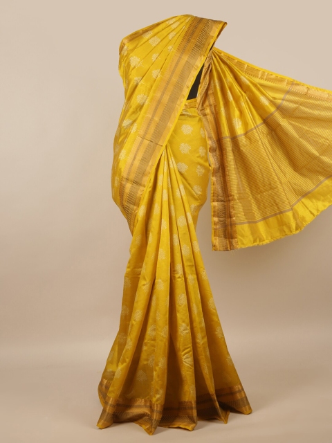 

Pothys Mustard & White Floral Zari Jute Silk Saree