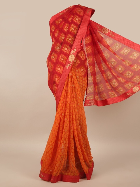 

Pothys Orange & Red Bandhani Printed Beads & Stone Sarees