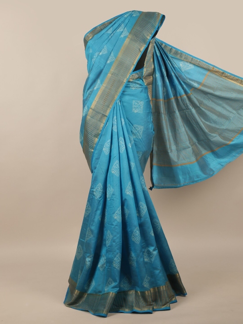 

Pothys Blue & White Ethnic Motifs Zari Jute Silk Saree