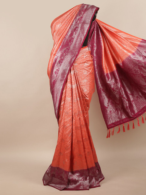 

Pothys Pink & Burgundy Woven Design Zari Jute Silk Saree