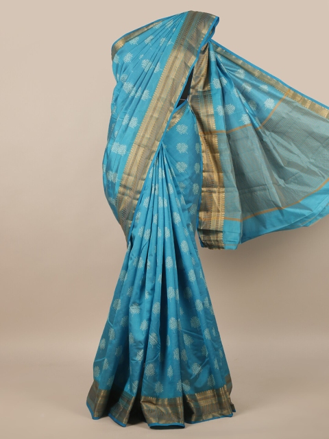 

Pothys Blue & White Floral Zari Jute Silk Saree