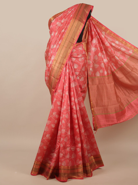 

Pothys Pink & Gold-Coloured Floral Zari Jute Silk Saree