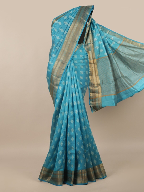 

Pothys Blue & Gold-Toned Ethnic Motifs Zari Jute Silk Saree