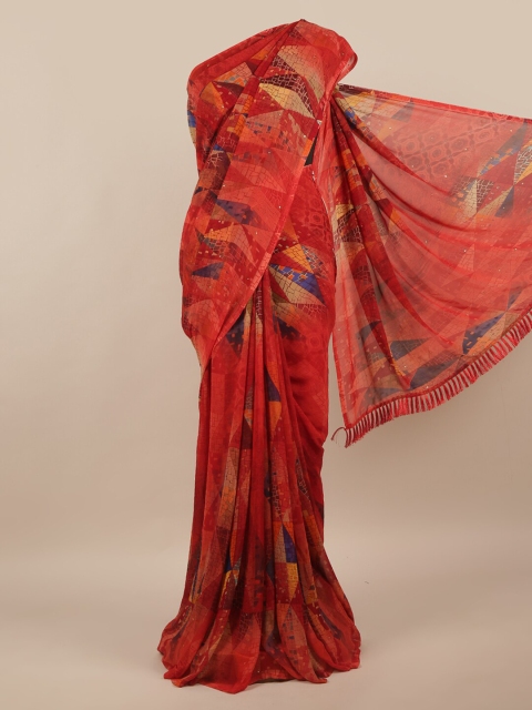 

Pothys Women Red Abstract Print Tasseled Saree