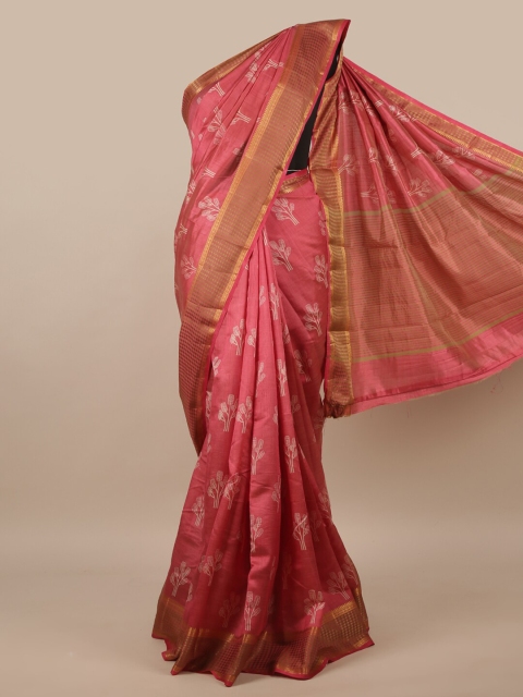 

Pothys Pink & Gold-Toned Floral Zari Jute Silk Saree