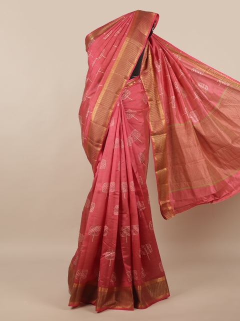 

Pothys Pink & Gold-Toned Zari Jute Silk Saree