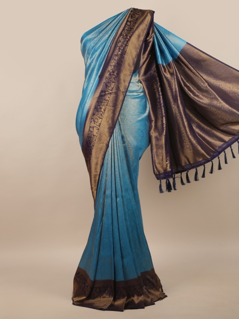 

Pothys Blue & Gold-Toned Woven Design Zari Saree