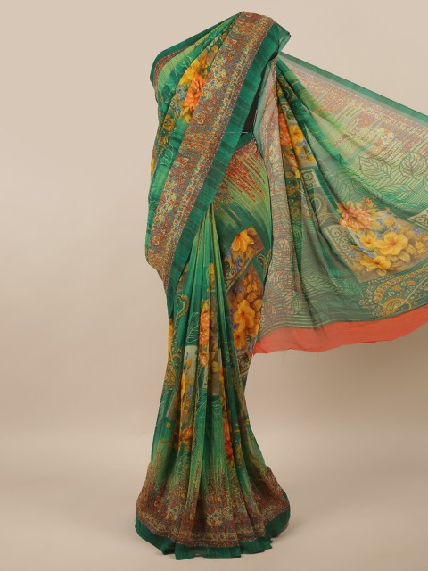 

Pothys Green & Yellow Floral Saree