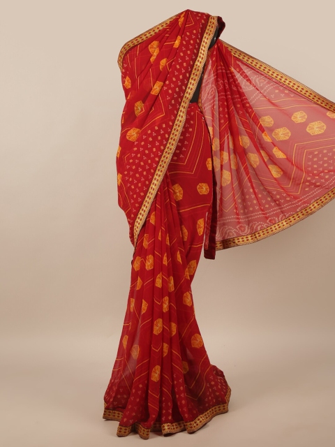 

Pothys Women Maroon Floral Print Gota Patti Border Saree