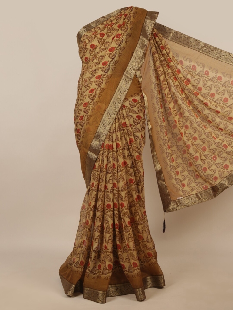 

Pothys Brown & Red Floral Zari Saree