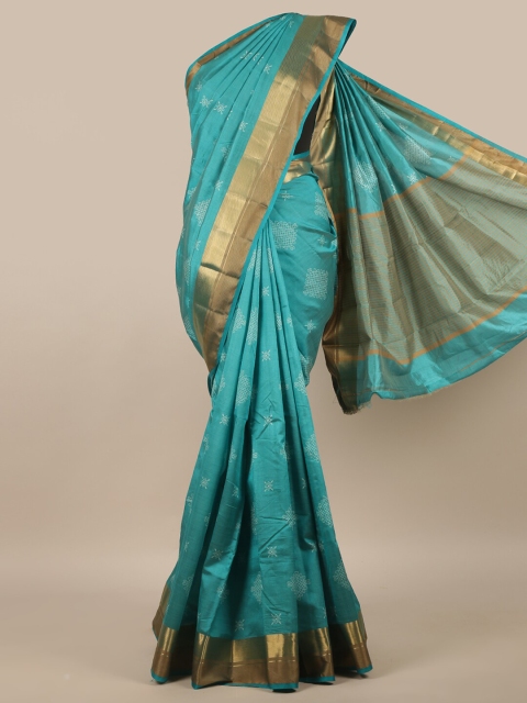 

Pothys Blue & Gold-Coloured Ethnic Motifs Zari Jute Silk Saree