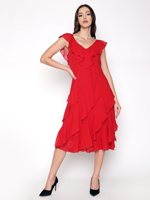 

250 DESIGNS Women Red Georgette Midi Dress