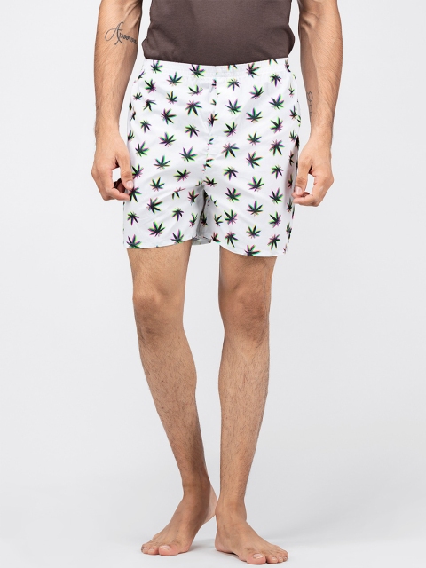 

wHAT'S DOwn Men White Printed Pure Cotton Boxers