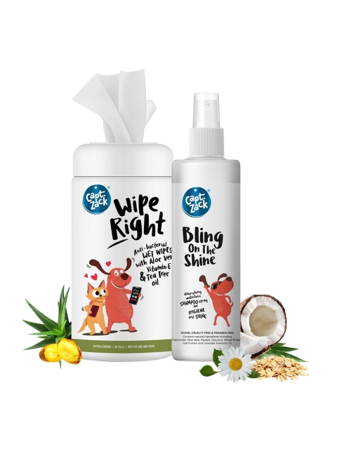 

Captain Zack Anti-Bacterial Wet Wipes & Bling On The Shine Pet Shampoo 250 ML, White