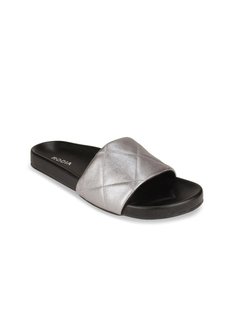

Rocia Women Silver-Toned Quilted Open Toe Flats