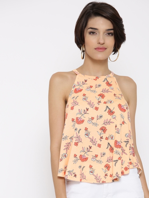 

FOREVER 21 Women Peach-Coloured Floral Print A-Line Top